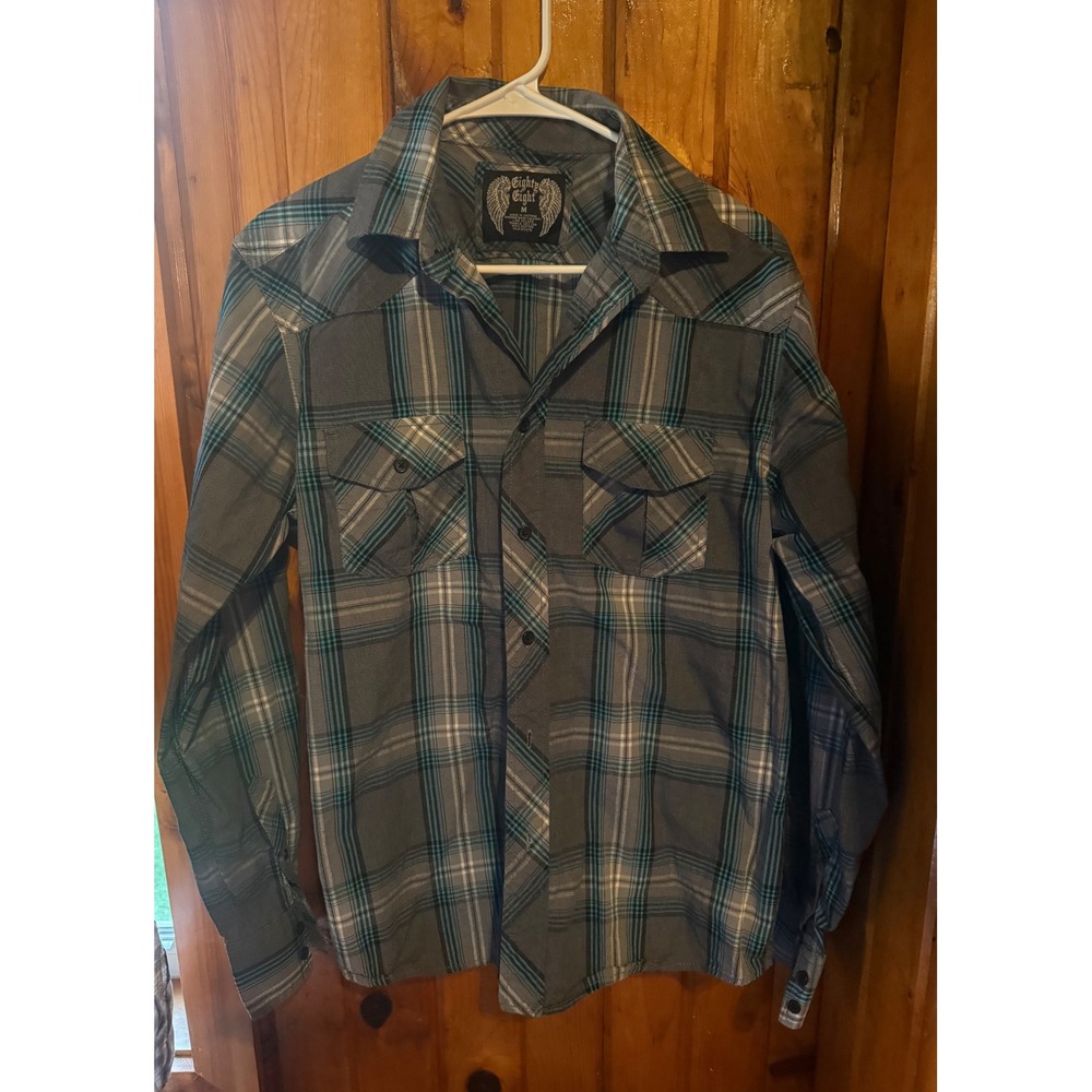 Eighty Eight Retro Rock Roll  Plaid Button‎ Up Shirt Size Medium